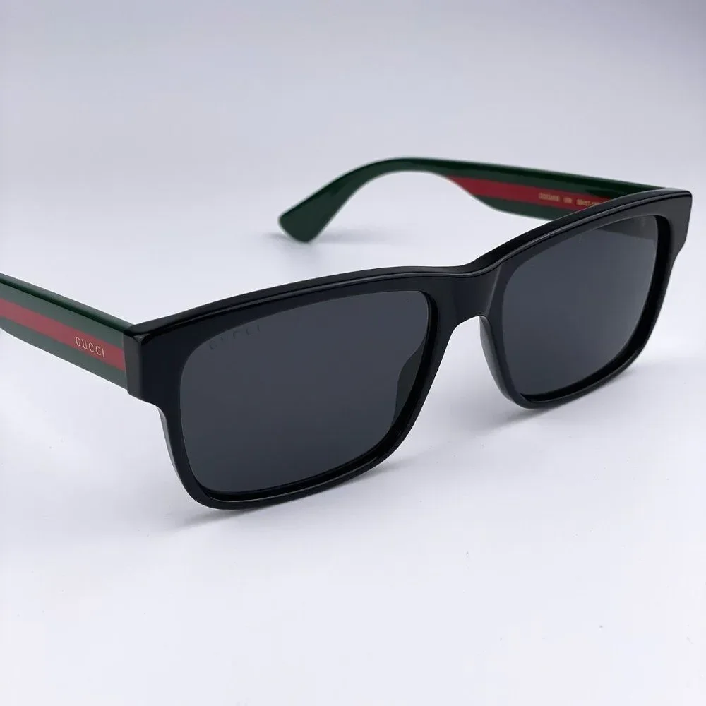 NEW Gucci GG0340S 006 Rectangle Black Green Women Sunglasses